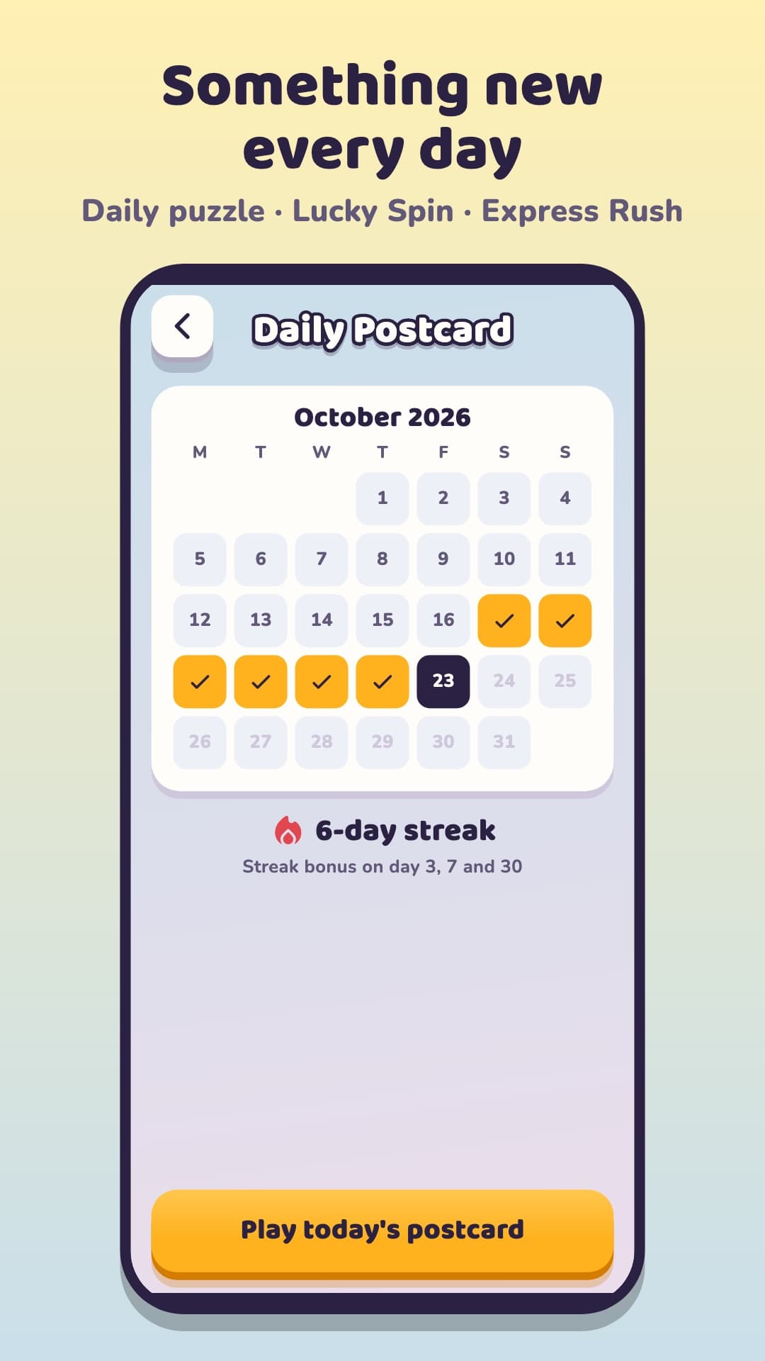 A daily puzzle with a streak calendar